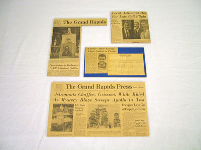 Newspaper Clippings, 4, On Mat Board, Roger B. Chaffee Archive Collection #6