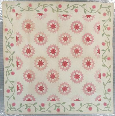 Pieced And Appliqued Quilt, Carpenter's Wheel Variation