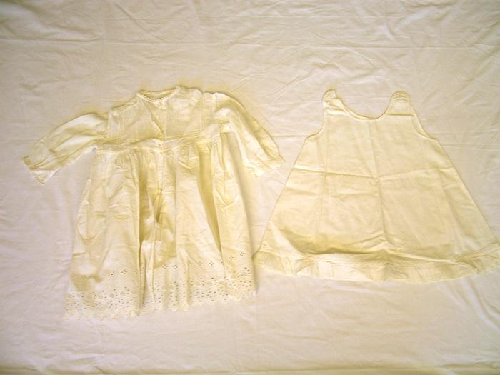 Infant's 2-piece Outfit, White Chemise With Eyelet Hem ; A Line Slip