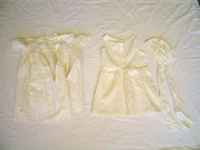 Infant's Outfit, 3 Piece, White Dress, White Slip, Bonnet