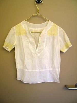 Woman's Blouse With Yellow Embroidery And Smocking
