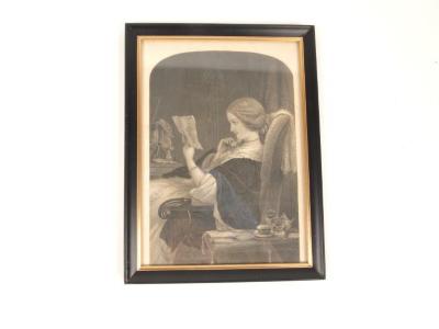 Print, Steel Engraving of a Woman Reading A Letter