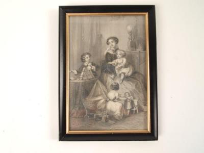 Print, A Steel Engraving of a Woman With Children