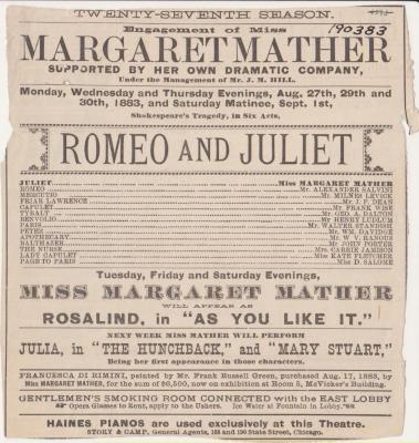 Advertisement,  Margaret Mather, Romer And Juliet