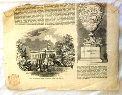 Picture, Two Illustrations Titled, 'palace Of Prince Charles Of  Prussia, At Glinike & The 'doncaster Cup.' Cut From A Newspaper.