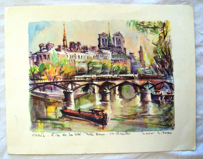 Print, Reproduction Of A Water Color, Paris Scene.