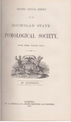 Booklet, 'second Annual Report Of The Michigan State Pomlogical  Society, For The Year 1872'