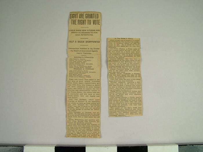 Reproduction Of Newspaper Article, Eight Are Granted The Right To Vote, Archive Collection #59