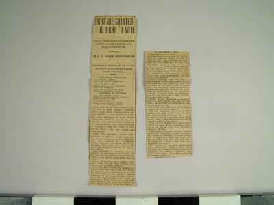 Reproduction Of Newspaper Article, Eight Are Granted The Right To Vote, Archive Collection #59