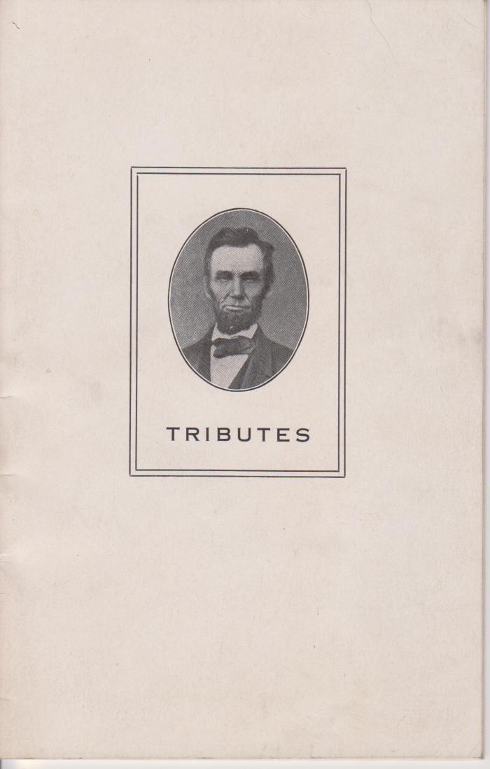 Booklet, 'tributes To Abraham Lincoln.  Selected By Mrs. Loraine  Pratt Immen'