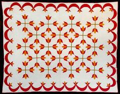 Appliqued Quilt, Four Tulips