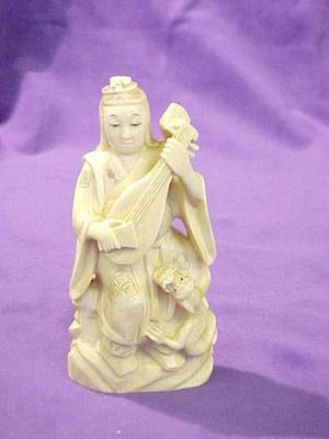 Carved Ivory Figure Playing A Lute, 'the Entertainer'