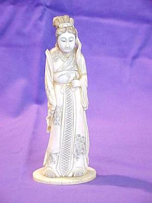 Carved Ivory Figure, Woman In Kimono