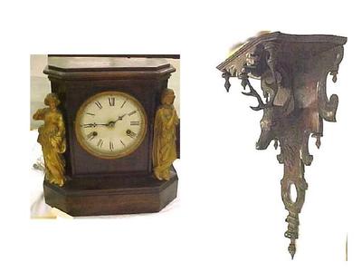 Clock, Wood, And Hand-carved Clock Shelf, Clock Has Three Bronze Figures Of Faith, Hope And  Charity