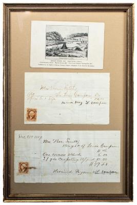 Framed Documents, Postcard And Receipts