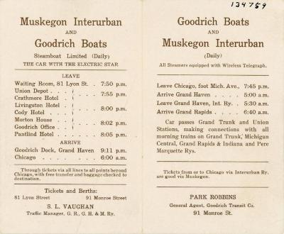 Time Table, Muskegon Interurban And Goodrich Boats