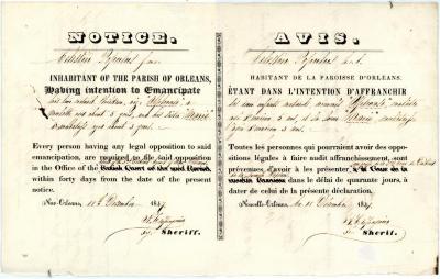 Announcement Or Notice, New Orleans Emancipation Of Slaves