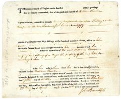 Court Document Or Legal Document, John Crew, Slaveholder Vs William Christian, May  20, 1786