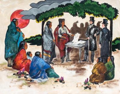 Painting, 'day Of The Tall Hats:'  Anishinabe Group At Treaty  Signing