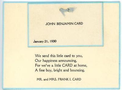 Birth Announcement, John Benjamin Card
