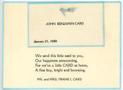 Birth Announcement, John Benjamin Card