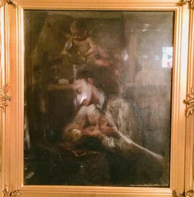 Oil Painting, Man Before a Crucifix