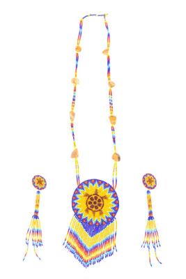 Beaded Rosette Necklace And Earrings
