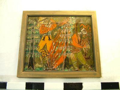 Eglomise Or Reverse Painting, 'musician And Dancer In Forest'