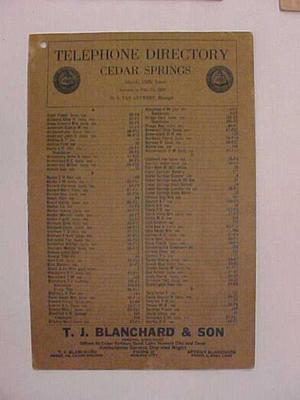 1928 Telephone Directory, Cedar Springs, Michigan