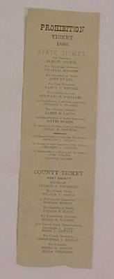 Ballot, 1886 Prohibition Ticket