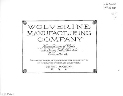 Trade Catalog, Wolverine Manufacturing Company, Wolverine Tables