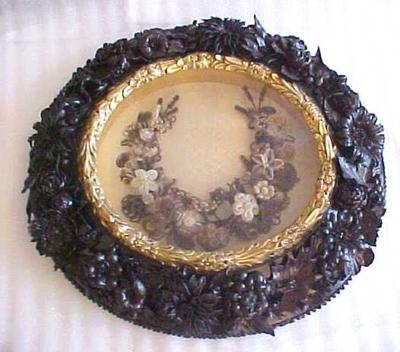Picture, Hair Wreath, Leather Floral Frame