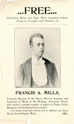 Handbill, Advertisement Poster, Francis A. Mills