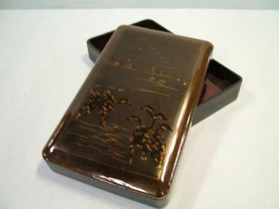 Japanese Lacquered Box, Cherry Trees And Island Designs