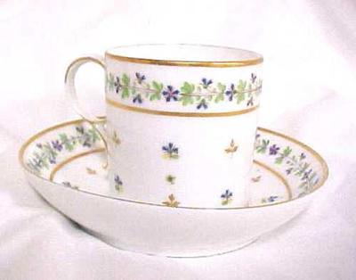 Paris Porcelain Demi-tasse Cup And Saucer, Marie Antoinette Cornflower Pattern