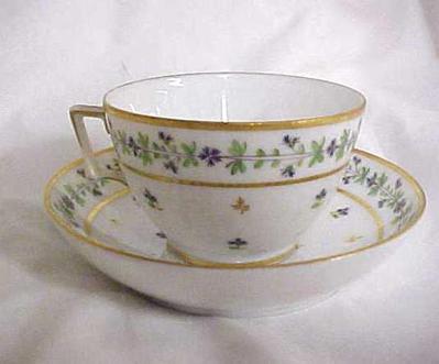 Paris Porcelain Tea Cup And Saucer, Marie Antoinette Cornflower Pattern