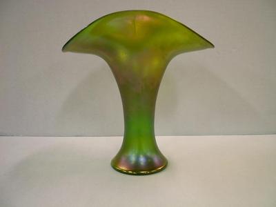Vaseline Glass Vase With Flared Lily Pad Rim