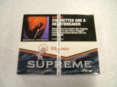 Cigarette Package, Virginia Supreme Filter, Cigarettes Are A Hearbreaker