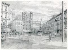 Drawing, Streets of Old Grand Rapids, Campau Square