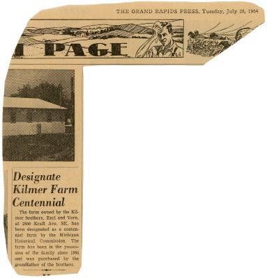 Newspaper Clipping, Designate Kilmer Farm Centennial