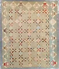 Pieced Quilt, Nine Patch With Flower Basket Border