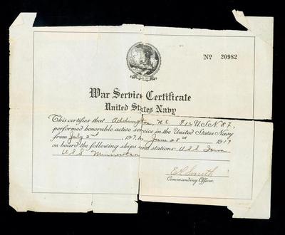 War Service Certificate, Norman E. Addington