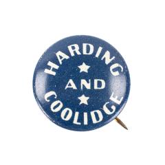 Pin back button, Harding and Coolidge