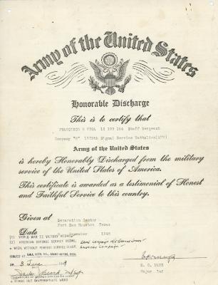 Honorable Discharge, Army 