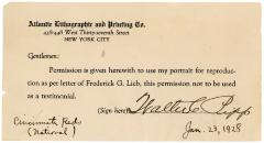 Signed Document, Walter (Wally) Pipp