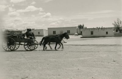 Photograph, A Wagon And Two Horses Pulling It In Isleta, New  Mexico