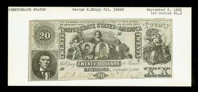 Confederate Currency, Twenty Dollar Note