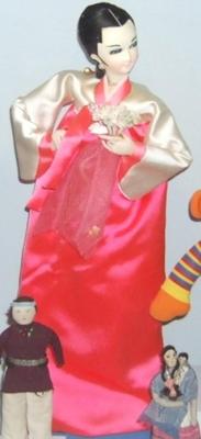 Korean Woman Doll With Cloth Body And Pink Outfit