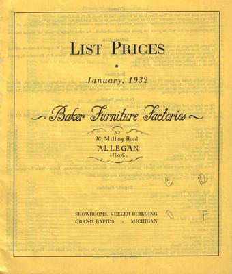 Price List, Baker Furniture Factories List Prices