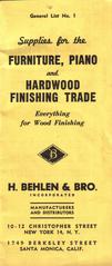 Trade Catalog, H. Behlen &amp; Brothers, Inc., Supplies for the Furniture, Piano and Hardwood Finishing Trade